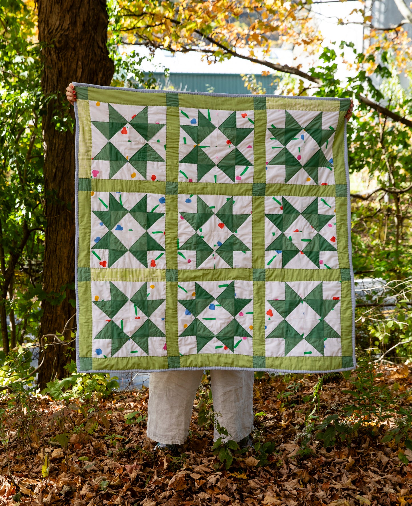 Green Ribbon Star Flower Quilt