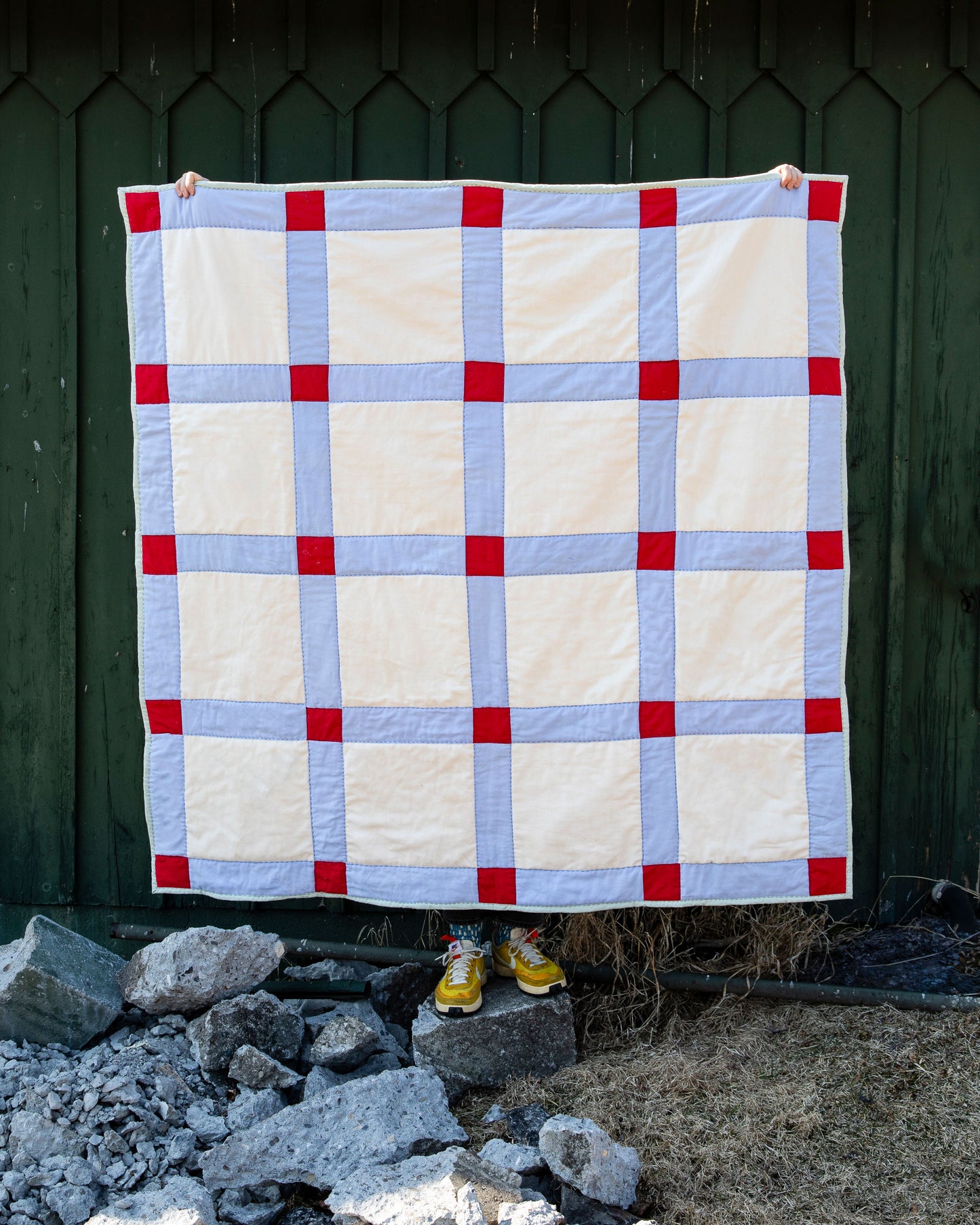 Red While Blue Square Quilt