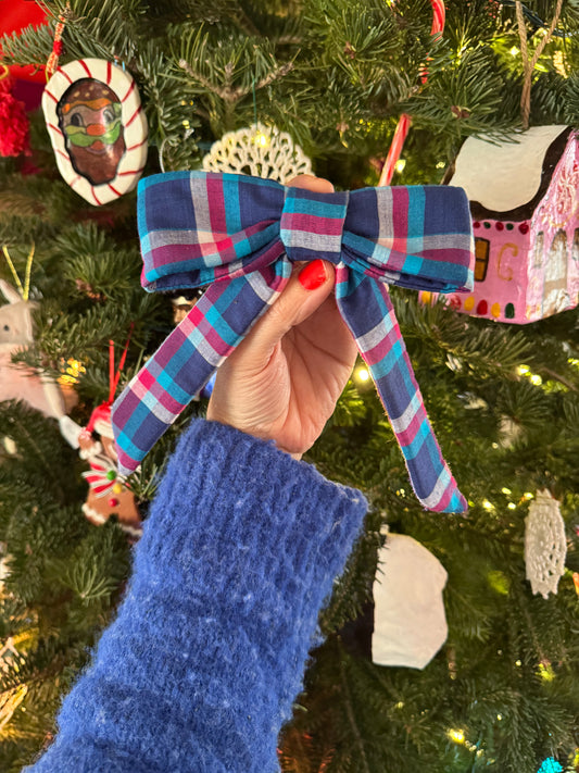 Blue Plaid Bow